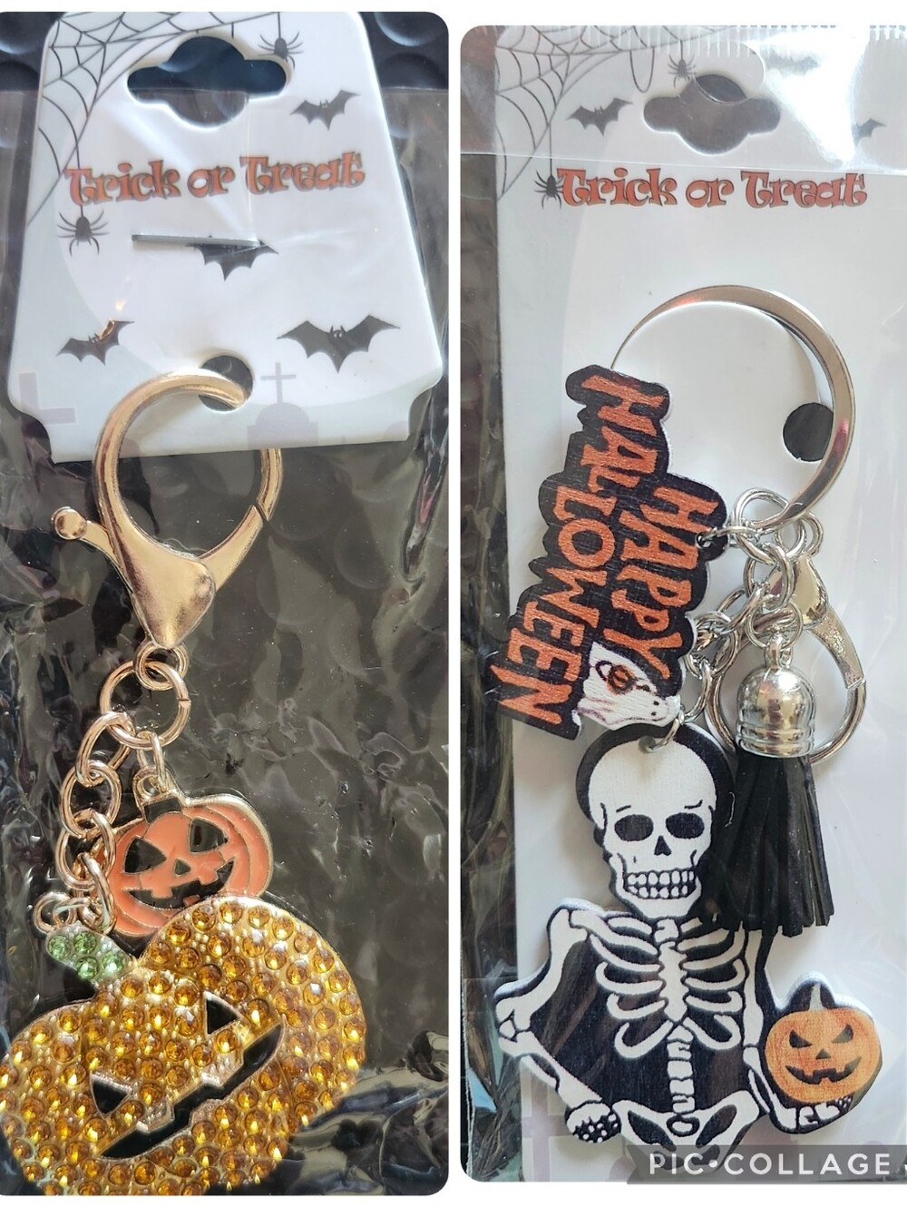 Halloween Skeleton Bagcharm Keychain with Orange Pumpkin Charm